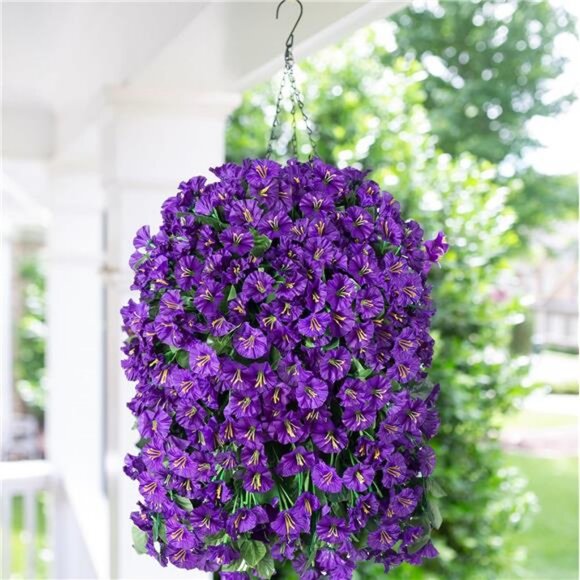 Artificial Fake Flowers Plants Hanging Baskets Outdoor Outside Spring Decor - Picture 2 of 7
